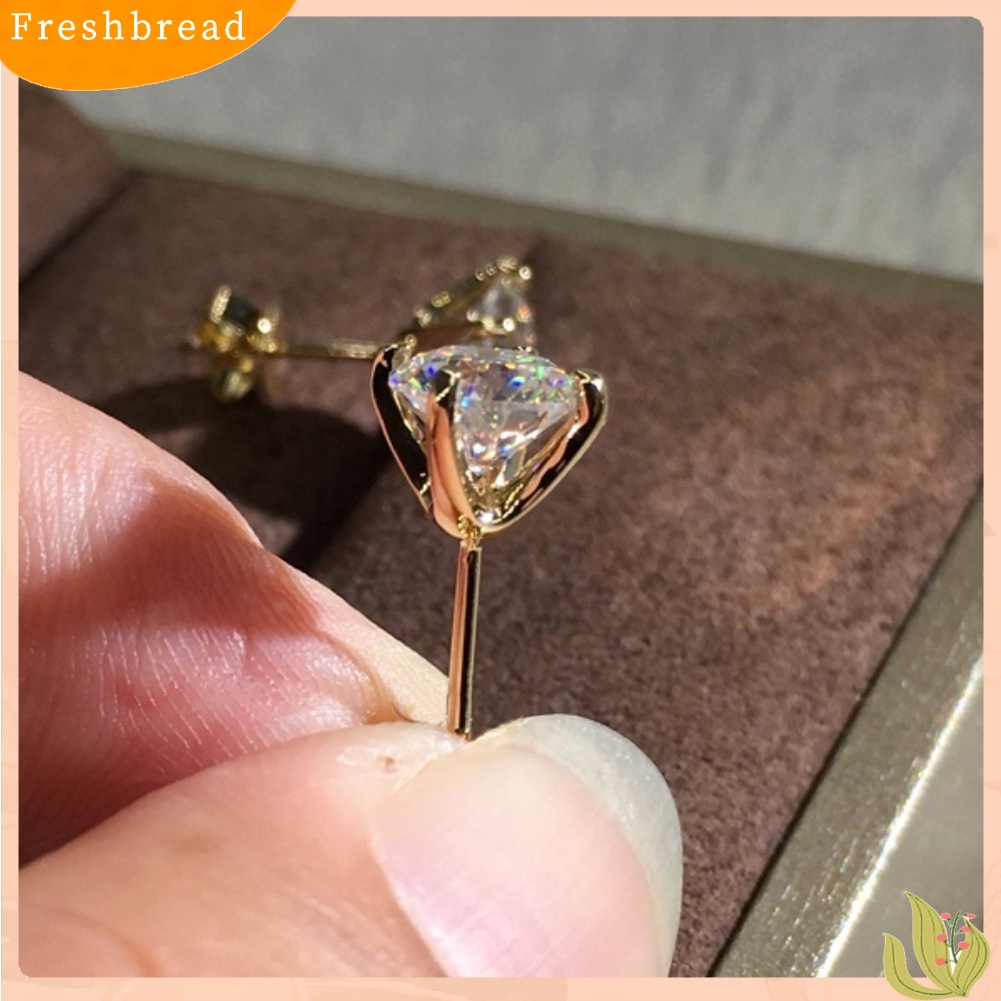 &lt; Freshbread &gt; Fashion Wanita Potongan Bulat Cubic Zirconia Hias Telinga Stud Anting Perhiasan Hadiah