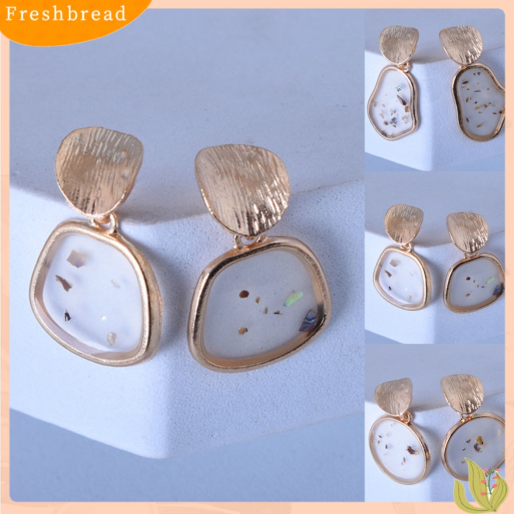 &lt; Freshbread &gt; 2Pcs Aksesoris Perhiasan Kerang Geometris Persegi Retro Alloy Anting Untuk Pesta