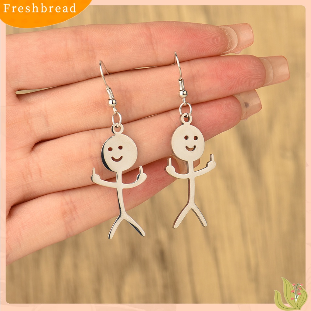 &lt; Freshbread &gt; 1pasang Menjuntai Anting Buatan Tangan Tindik Geometris Eye-catching Electroplating Dekorasi Wanita Lucu Punk Stickman Hook Earrings Fashion Perhiasan