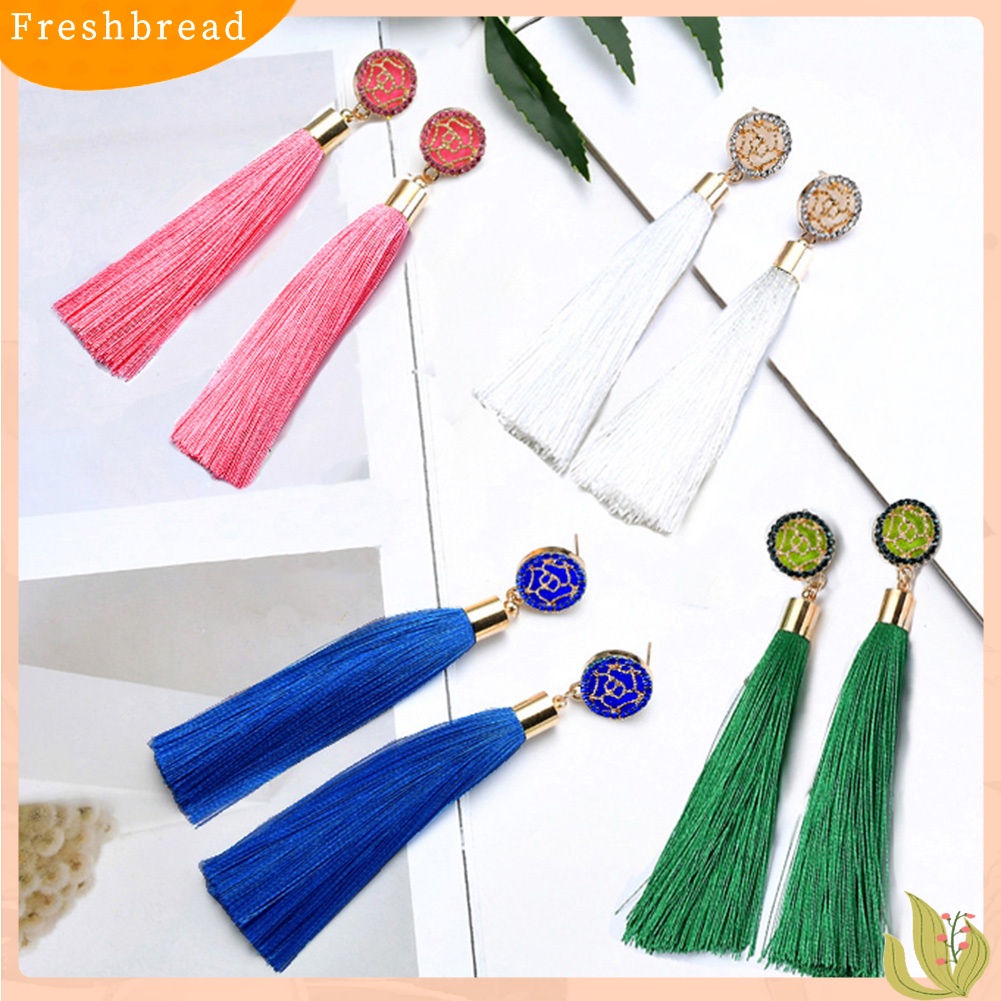 &lt; Freshbread &gt; Bohemian Etnik Bunga Panjang Rumbai Menjuntai Statement Earrings Wanita Perhiasan Hadiah