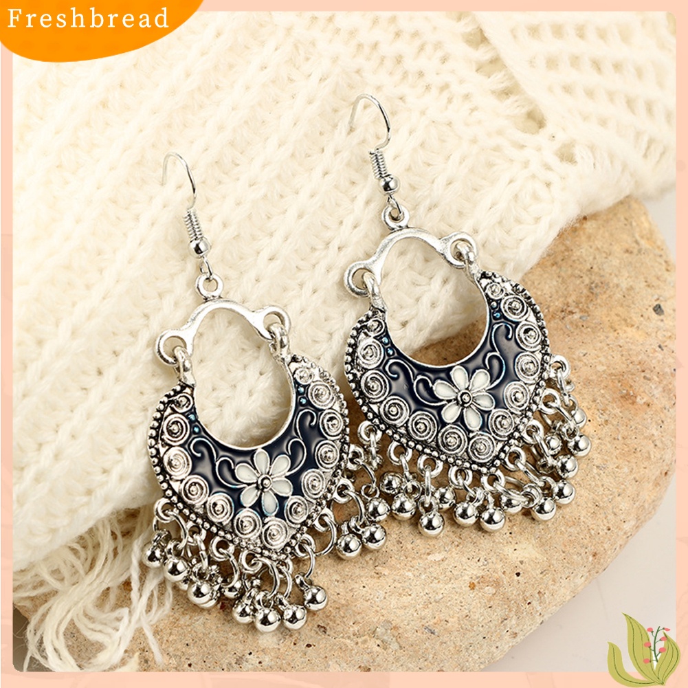 &lt; Freshbread &gt; Bohemian Wanita Bunga Lonceng Rumbai Enamel Kait Anting Pesta Perjamuan Perhiasan