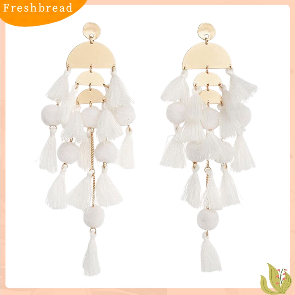 &lt; Freshbread &gt; 1pasang Anting Wanita Bentuk Setengah Lingkaran Tahan Jatuh Bohemian Multi-layer Rumbai Menjuntai Earrings Untuk Travel