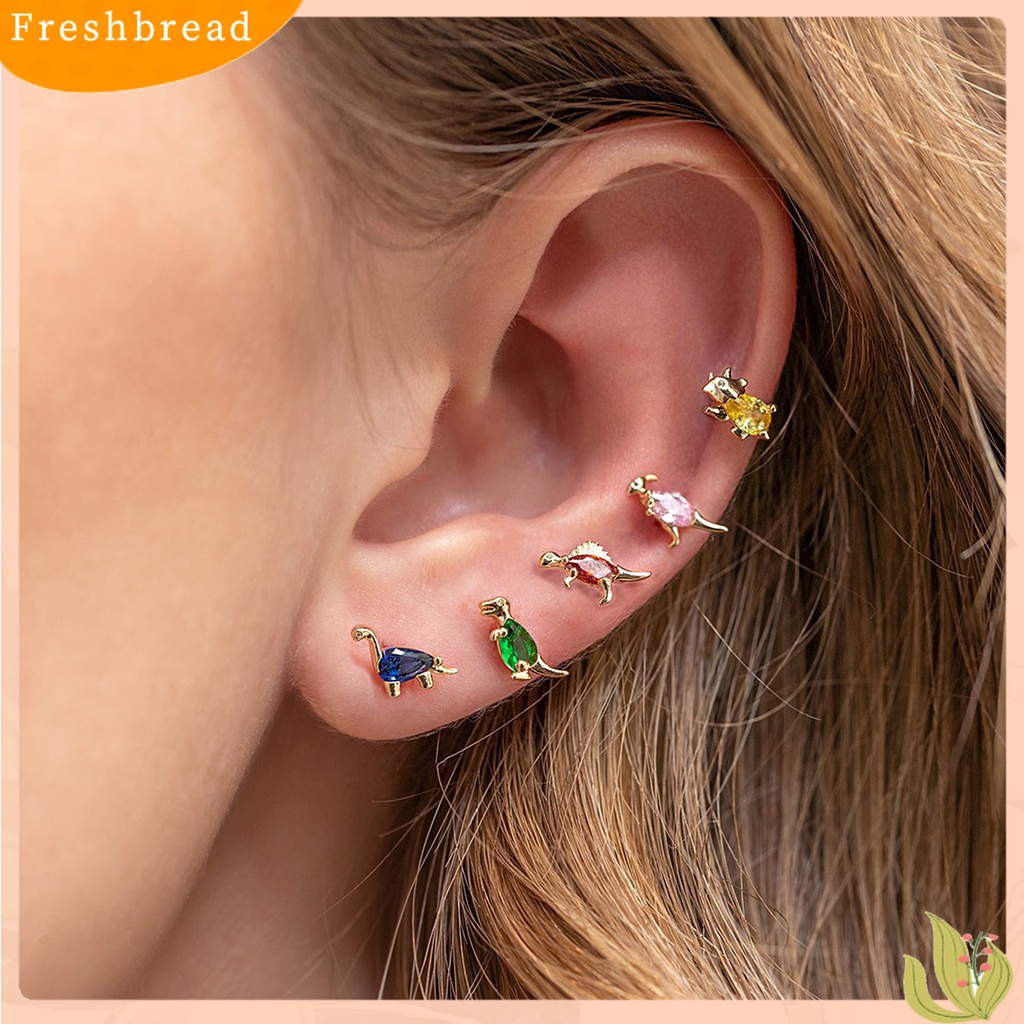 &lt; Freshbread &gt; 1Pc Bentuk Dinosaurus Kecil Wanita Anting Alloy Cubic Zirconia Stud Earring Perhiasan Aksesori