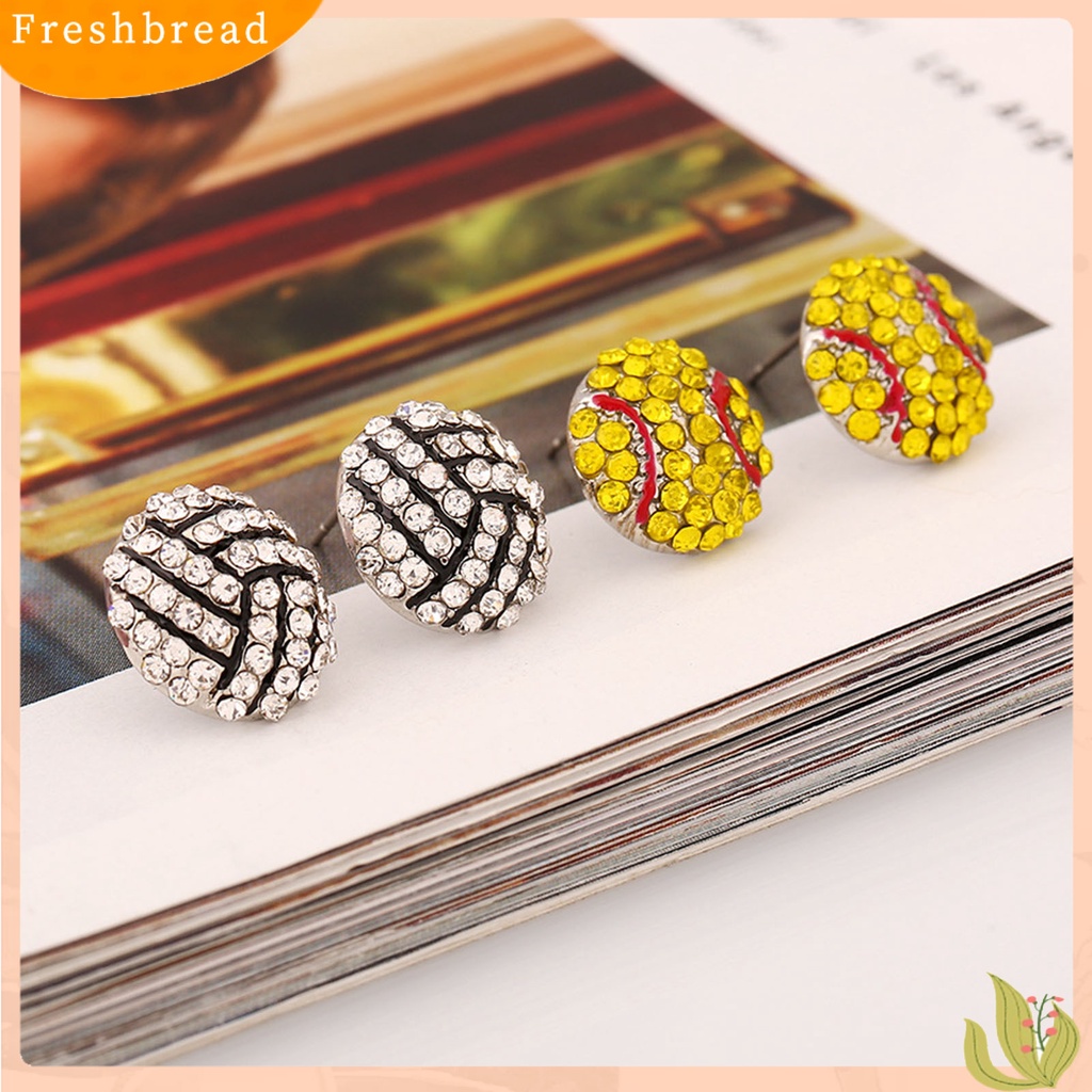 &lt; Freshbread &gt; 1pasang Anting Tusuk Bola Berlian Imitasi Perhiasan Lucu Fashion Penampilan Ear Studs Untuk Pakaian Sehari-Hari