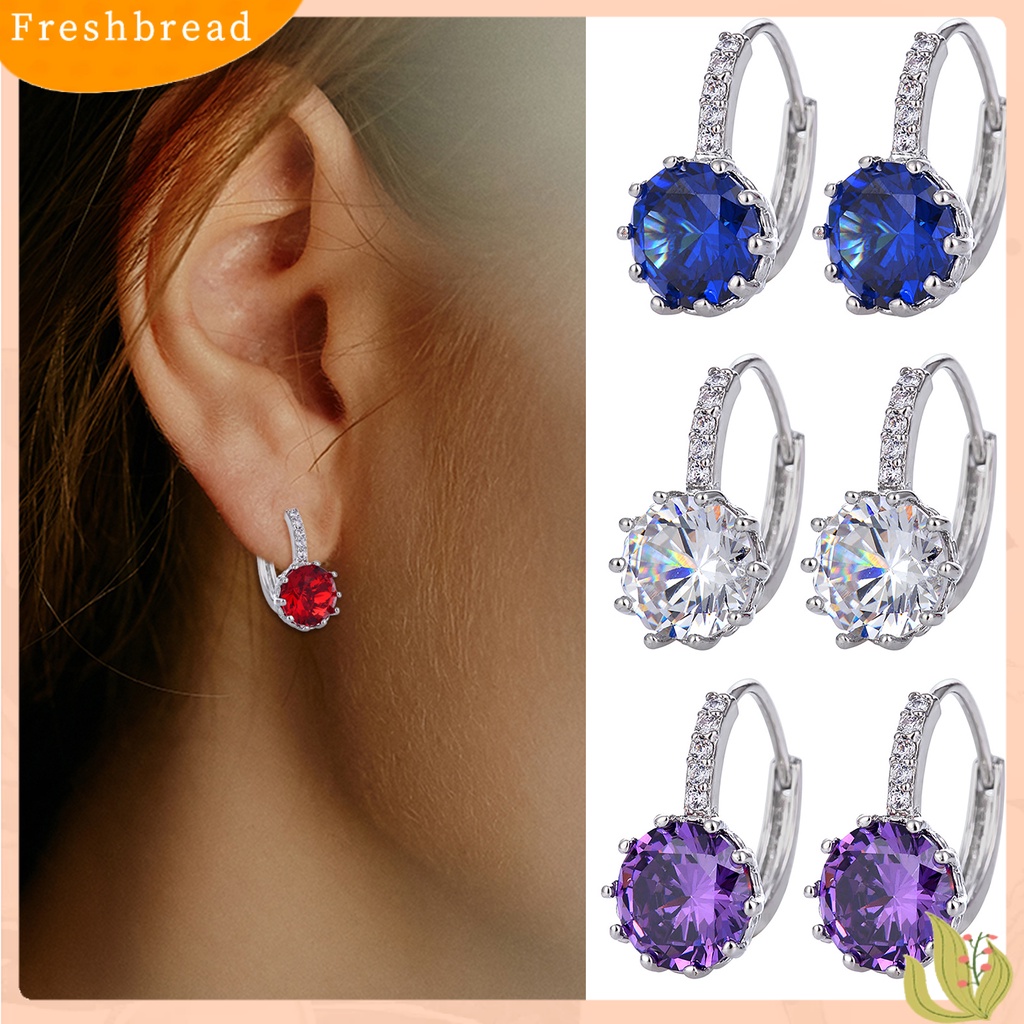 &lt; Freshbread &gt; 1pasang Zirconia Cubic Shining Women Earrings Metal Kecil Bulat Telinga Tetes Perhiasan Aksesoris