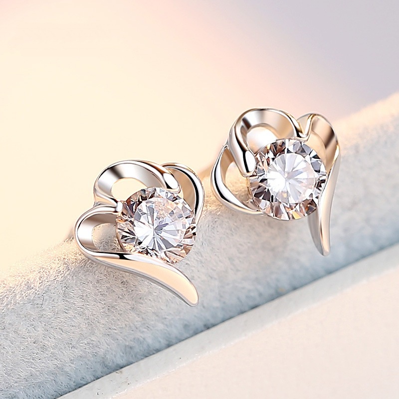 Goldkingdom Aksesoris Perhiasan Fashion Ready Stock Anting Cinta Bertatahkan Zircon Earrings Perhiasan Perak.