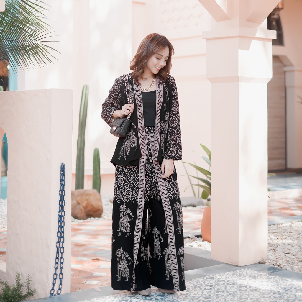 Pakaian Wanita Atasan Baju Batik Set Bawahan Celana Kulot Jumbo Oversize Modern Viscose Premium Kond