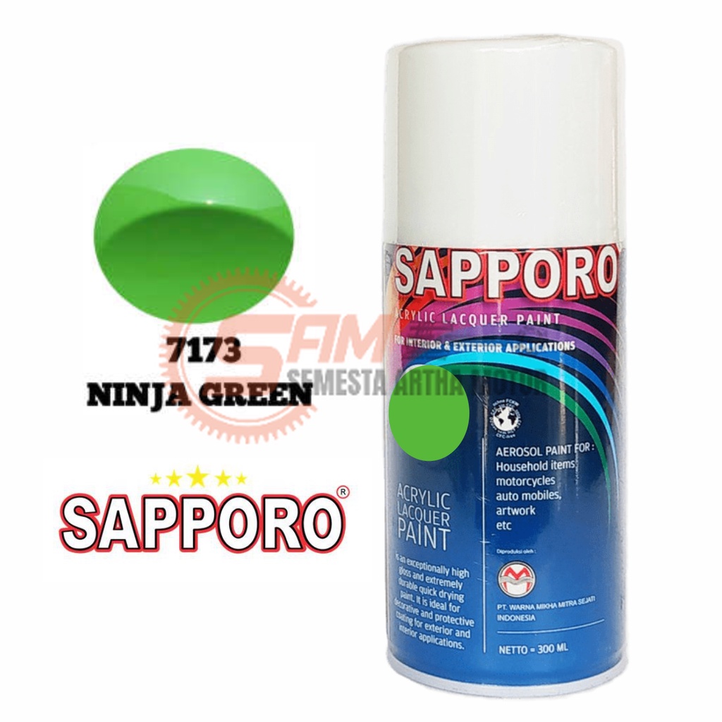 

Pilox Sapporo Ninja Green 7173 Cat Semprot 300ml Aerosol Hijau Colour Spray Pilok