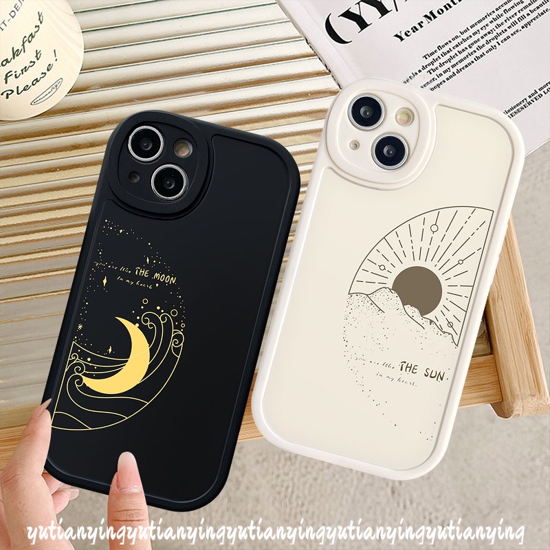 Simple The Moon Sun Casing Silikon Lembut Realme C53 C30 C55 C35 C31 10 Pro Plus C12 C11 5i 7i 6s 9i 5 6i C25Y C25s 8 C15 6 8i 8Pro C21 GT C2 C20A C3 C20 C21Y C17 C17 Sarung Couple