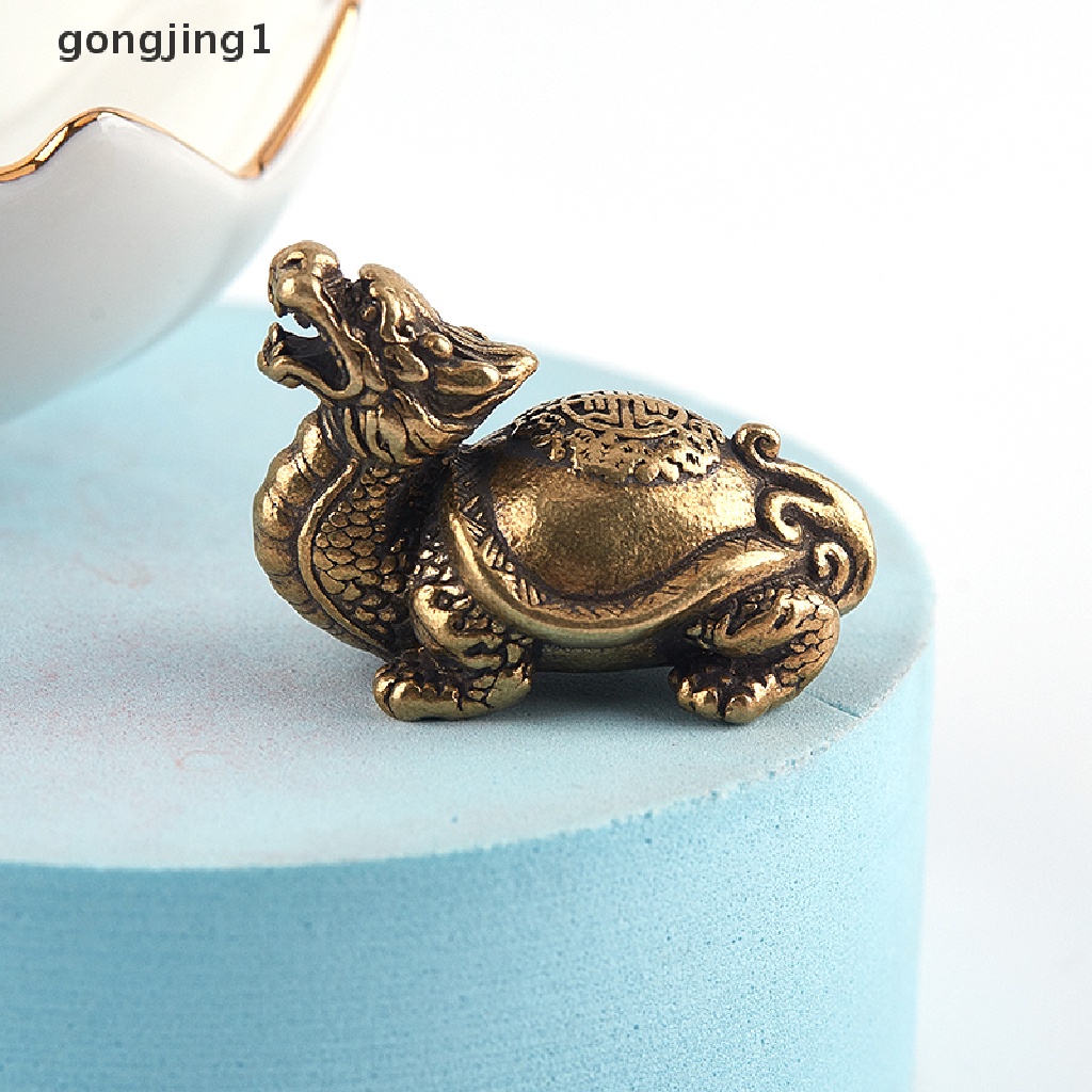 Ggg Retro Kuningan Mythical Beast Dragon Head Turtle Body Patung Miniatur Tembaga ID