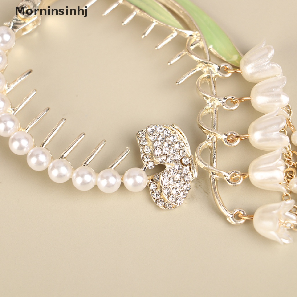 Mornin Fashion Anggrek Rumbai Hair Claw Clamp Berlian Imitasi Pearl Claw Clip Untuk Wanita id