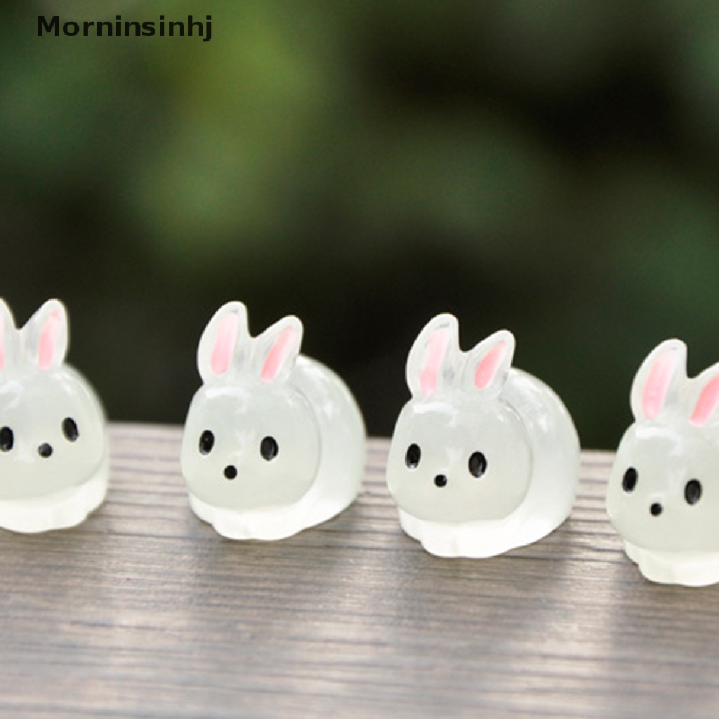 Mornin 5Pcs Boneka Kelinci Putih Mini Bercahaya Lanskap Mikro DIY Lansekap Hias Resin Ornamen id