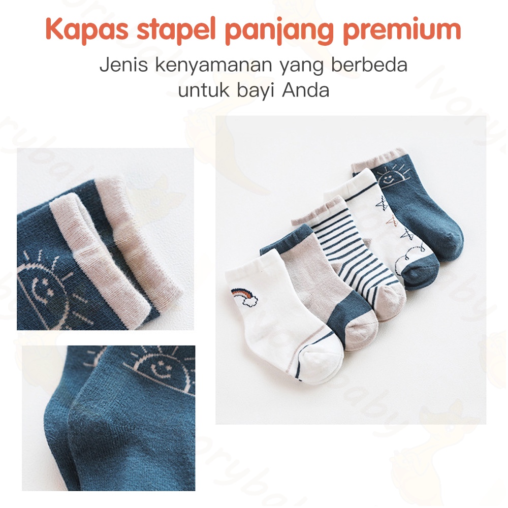 Ivorybaby 5pc Kaos kaki bayi lucu Kaus kaki anak katun 0-3 tahun