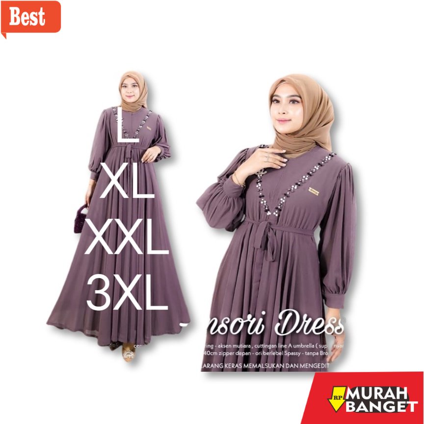 GAMIS SIZE BESAR TERBARU- Gamis Payet Mutiara Impor Terbaru / Ansori dress Jumbo Ceruty Babydoll Apl