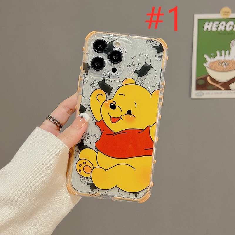 IPHONE Lovely!Mickey Winnie Bear Flash Powder Polos Soft Case HP iP Iphone12 13 14 Pro Max 11 FTD Casing Apple