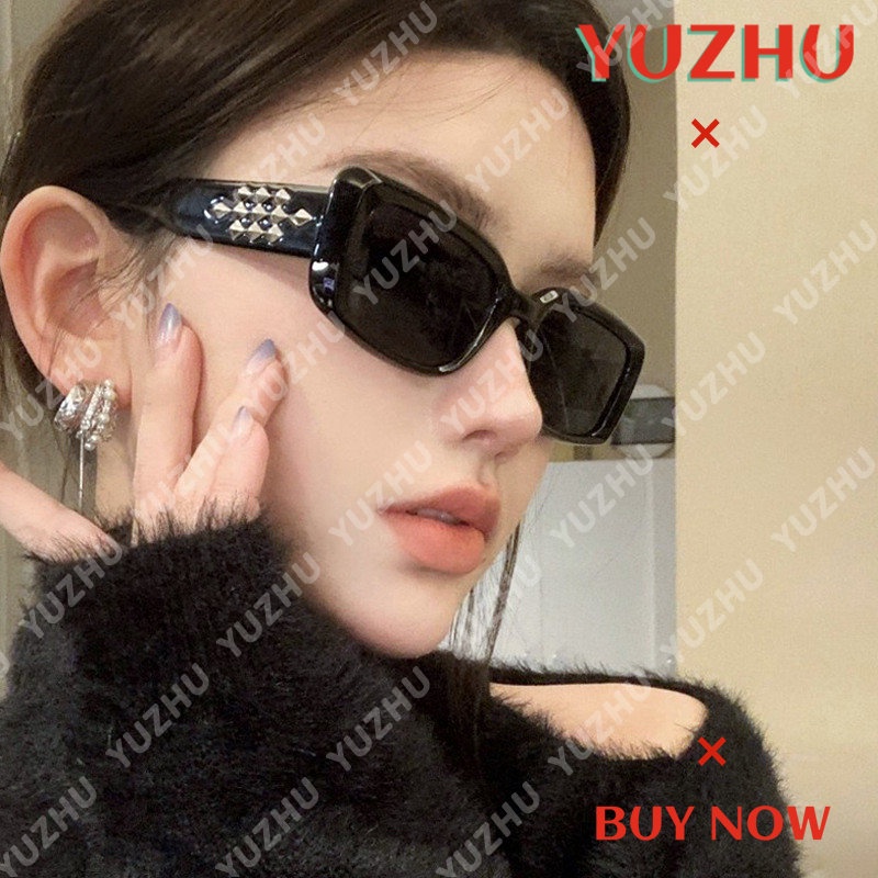 (YUZHU) Stud Square Kacamata Hitam Korea Fashion Babes Y2K Premium Sense Sunglasses