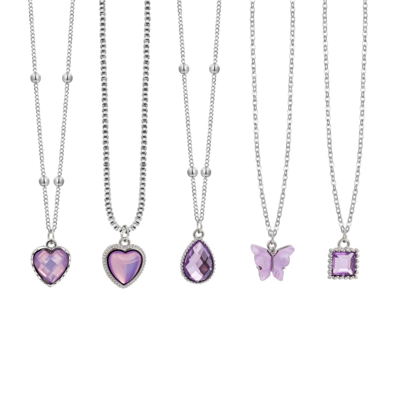 5pcs/set Ahellogirl Fashion Heart Butterfly Zircon Kalung Liontin Tetesan Air Untuk Wanita