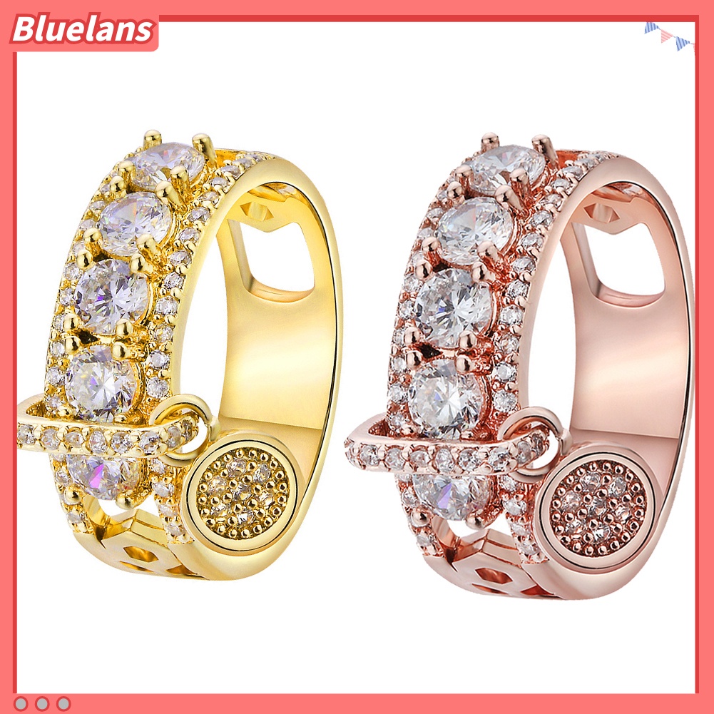 {In Stock} Mewah Wanita Cubic Zirconia Hias Bulat Pesona Cincin Hadiah Perhiasan Pesta Pernikahan