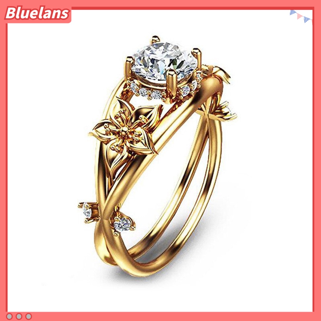 {In Stock} Cincin Wanita Bunga Perhiasan Lapis Ganda Berkilau Fashion Penampilan Cincin Jari Untuk Pernikahan