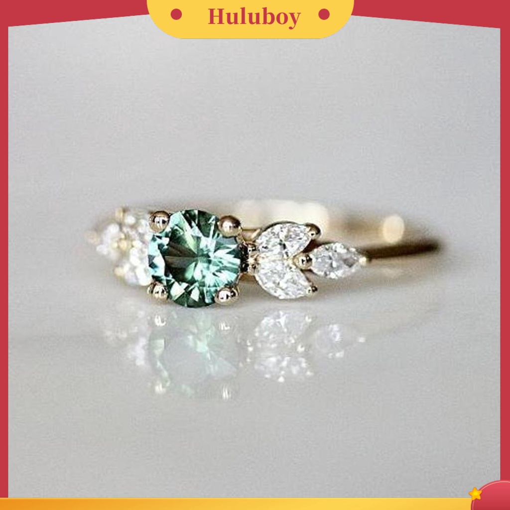 {Ready Stock} Lady Finger Ring Indah Berlian Imitasi Hijau Cubic Zircon Female Ring Untuk Pernikahan