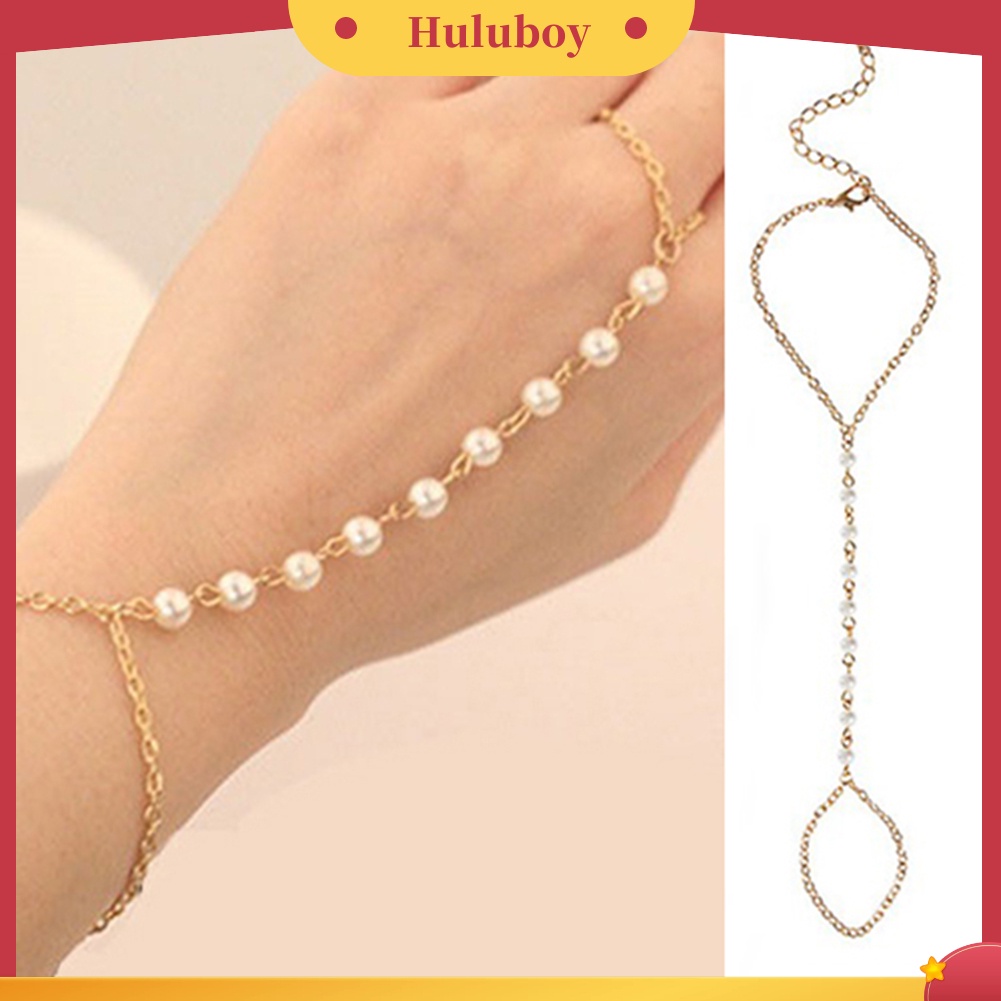 {Ready Stock} Wanita Mode Mutiara Imitasi Gelang Link Jari Cincin Tangan Rantai Harness Perhiasan