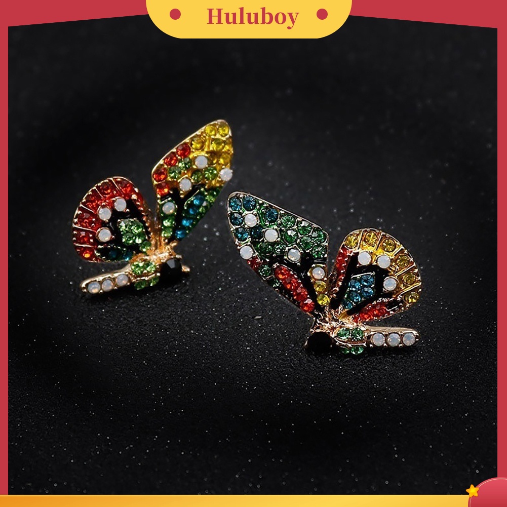 {Ready Stock} Fashion Wanita Multicolor Berlian Imitasi Kupu-Kupu Telinga Stud Earrings Perhiasan Pesta