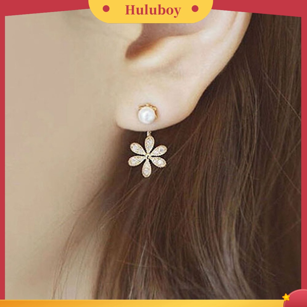 {Ready Stock} Anting Wanita Berkilau Anti Karat Alloy Berlian Imitasi Bunga Faux Pearl Ear Studs Untuk Belanja