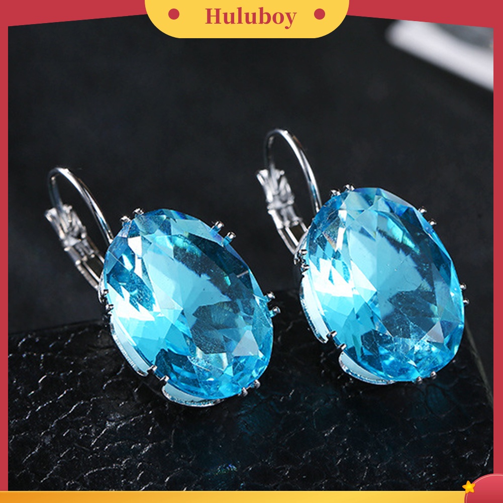 {Ready Stock} Elegan Wanita Oval Batu Permata Imitasi Hias Menjuntai Leverback Earrings Perhiasan Hadiah