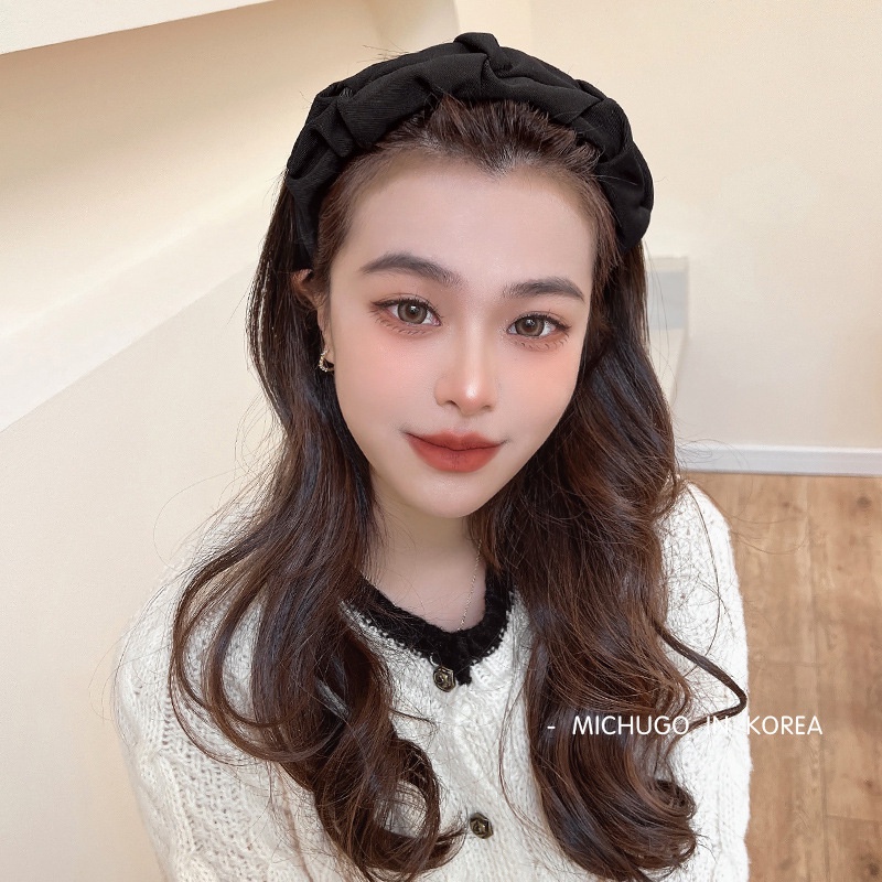 MMM Bando Scrunchie Wanita Korea 6742 Bandana Anti Patah Headband Wanita Motif Keriting Desain Lebar Simpul Silang