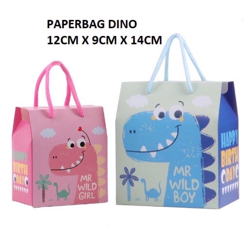 Hadiah Hampers Lebaran Anak Souvenir Acara Ulang Tahun Anak Paper Bag/Goodie Bag/Box Tenteng Anak Dino Boy Girl