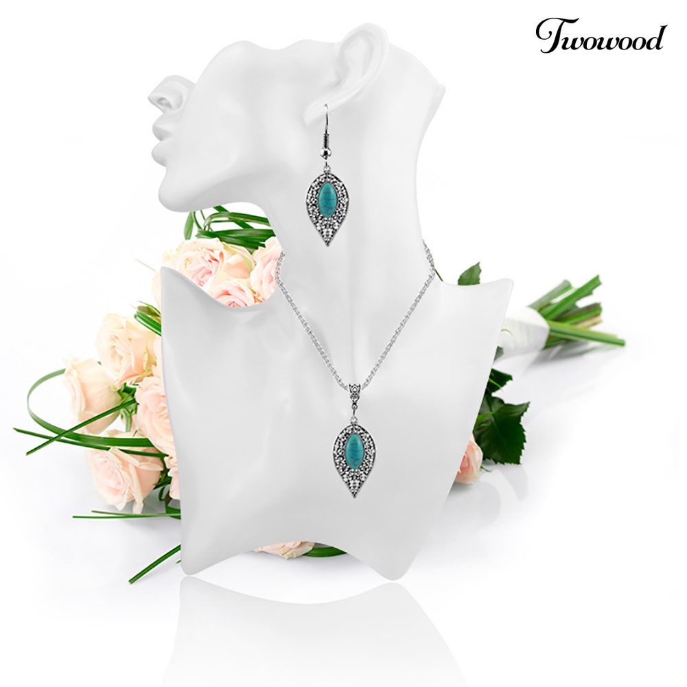 Twowood 3Pcs/Set Vintage Wanita Faux Turquoise Turtle Drop Leaf Pendant Earrings Perhiasan