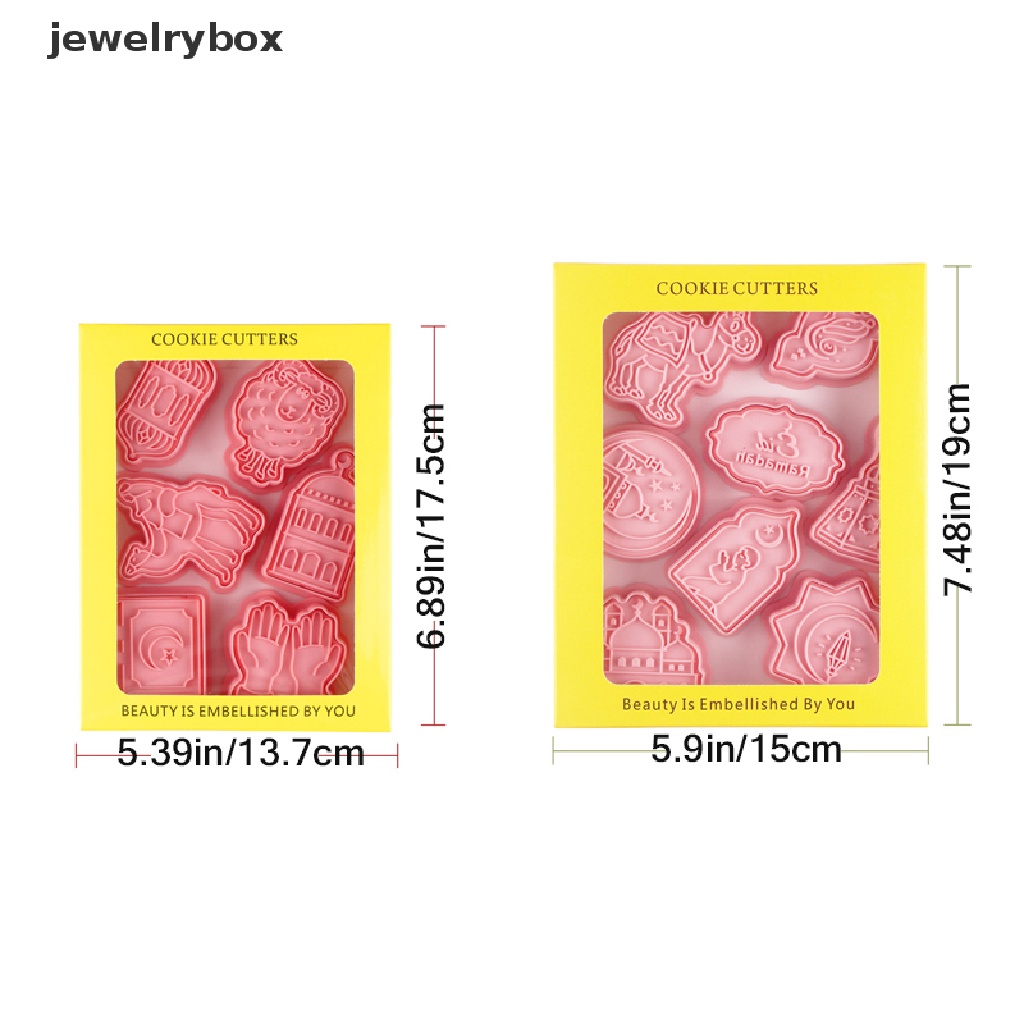 [jewelrybox]6/8Pcs/Set Pemotong Kue Kering Kartun Eid Mubarak DIY Plastik Ramadan Alat Kue Butik