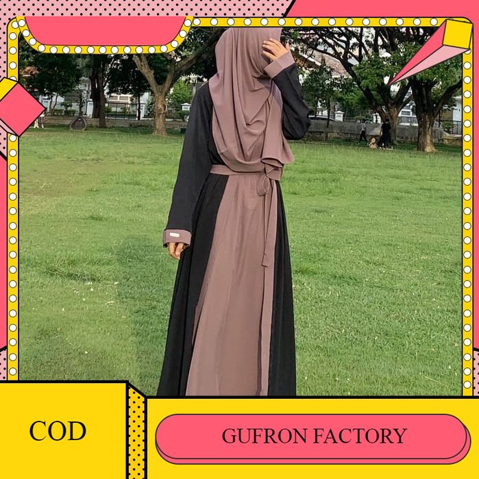 Model Baju Gamis Kombinasi dua Warna Polos Wanita Remaja Muslim Terbaru Bahan Premium Kekinian 2021 