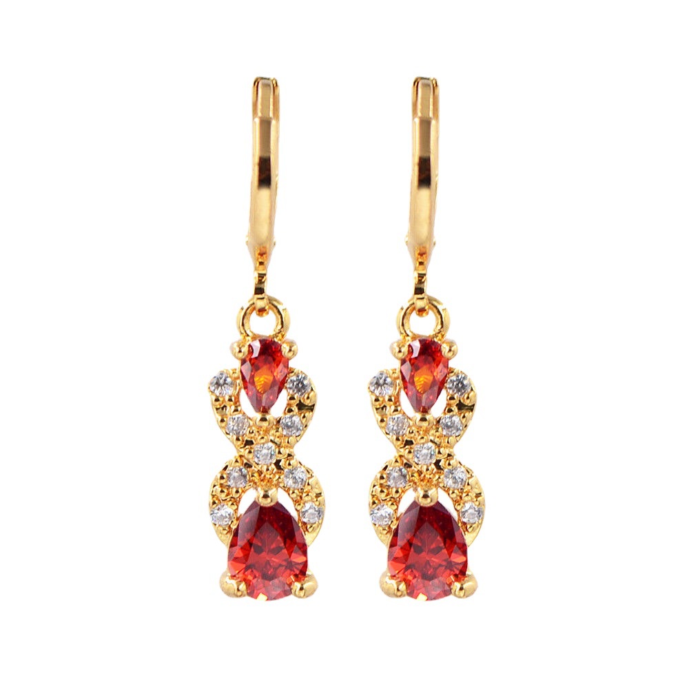 Goldkingdom Aksesoris Perhiasan Fashion Ready Stock Tetesan Air Kreatif Anting Berlian Berbentuk Pir Dengan Anting Permata Multicolor Berlapis Emas