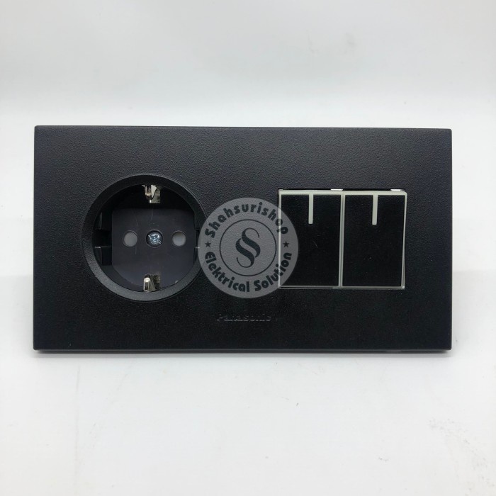 SAKLAR SERI DOUBLE PANASONIC + STOP KONTAK 2 GANG HITAM WESJP11212B