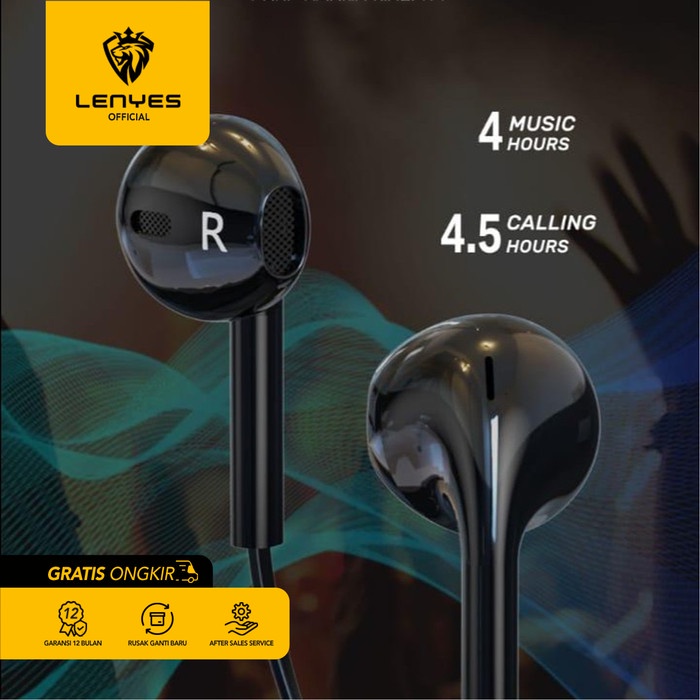 Headset Bluetooth Sport LENYES A25 Hifi Stereo Bluetooth 4.2 Wireless - Hitam handsfree earphone ear in ear bud microphone kabel tanpa