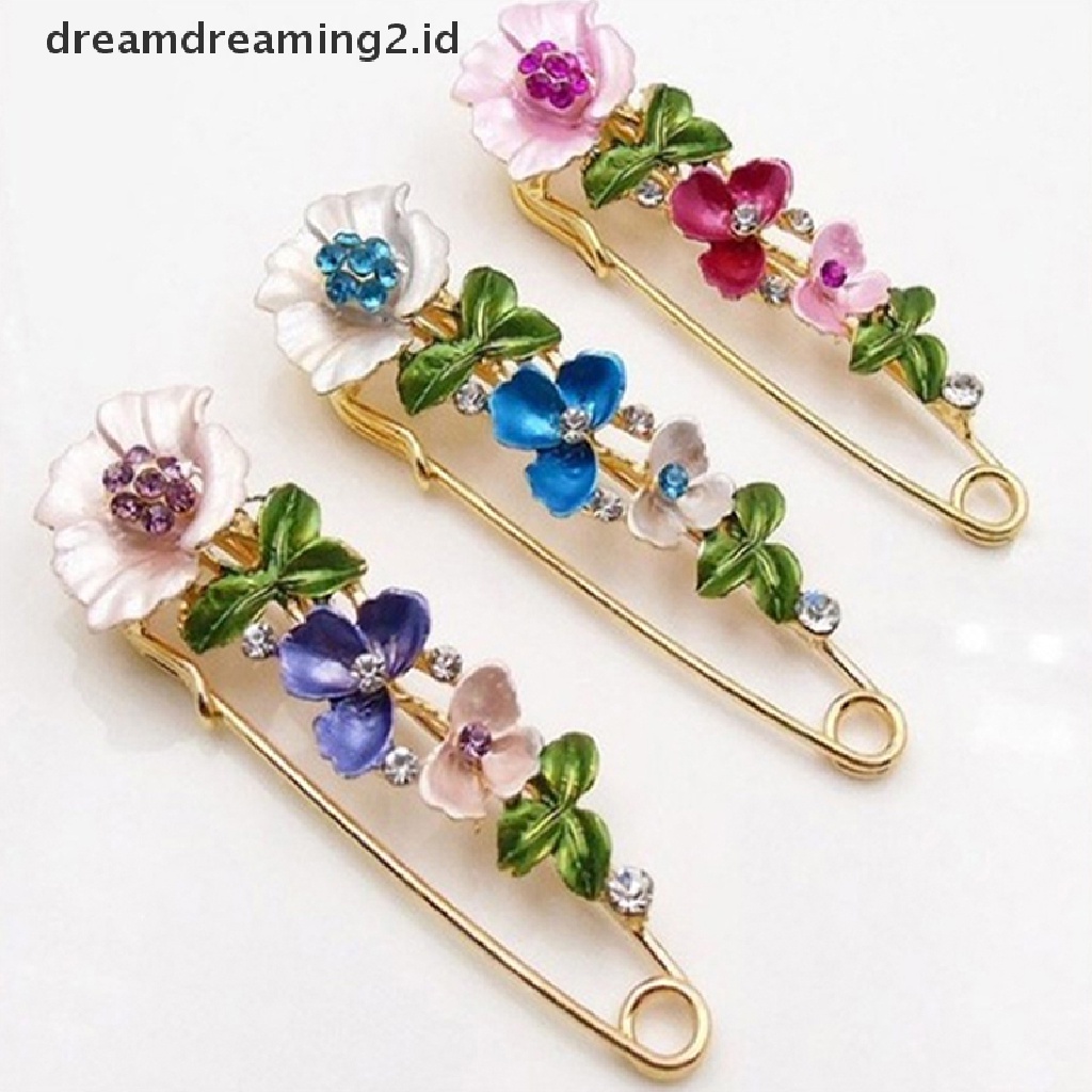 (hot) Pin Berlian Imitasi Elegan Bunga Enamel Bros Wanita Sederhana Kerah Pin Aksesoris//