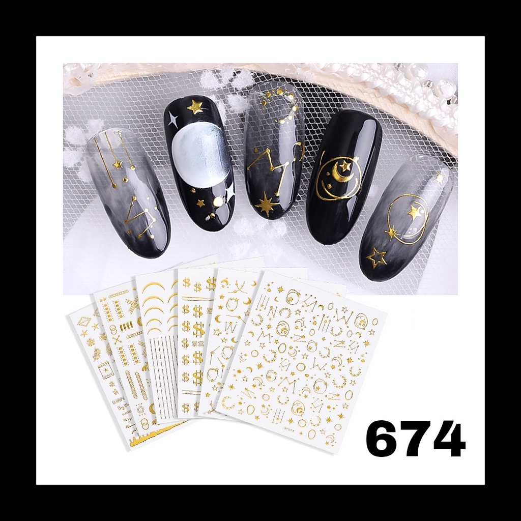 Moon Sun 3D Stiker Bee Nail art/Stiker Kuku Bulan Bintang Nail Art Stiker Water Decal