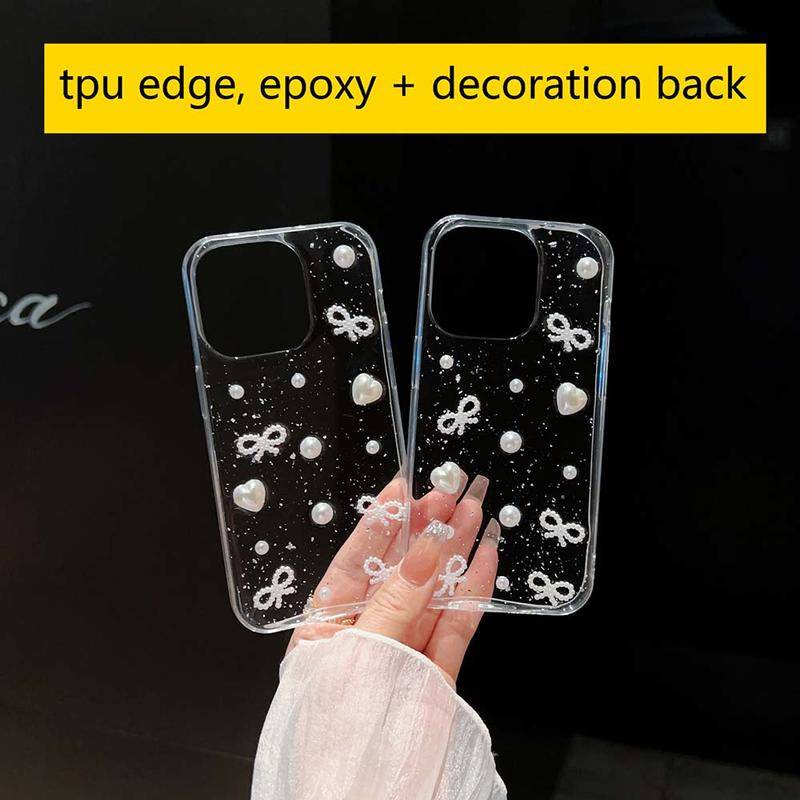 Casing Simpul Kupu-Kupu Manik Epoxy 3D Untuk iPhone 14 13 12 11 Pro MAX Plus Mini Bening Lembut TPU Cover Skin Untuk iPhone X XS MAX XR 7 8 Plus SE 2022 2020 14Plus 13Mini 12Mini