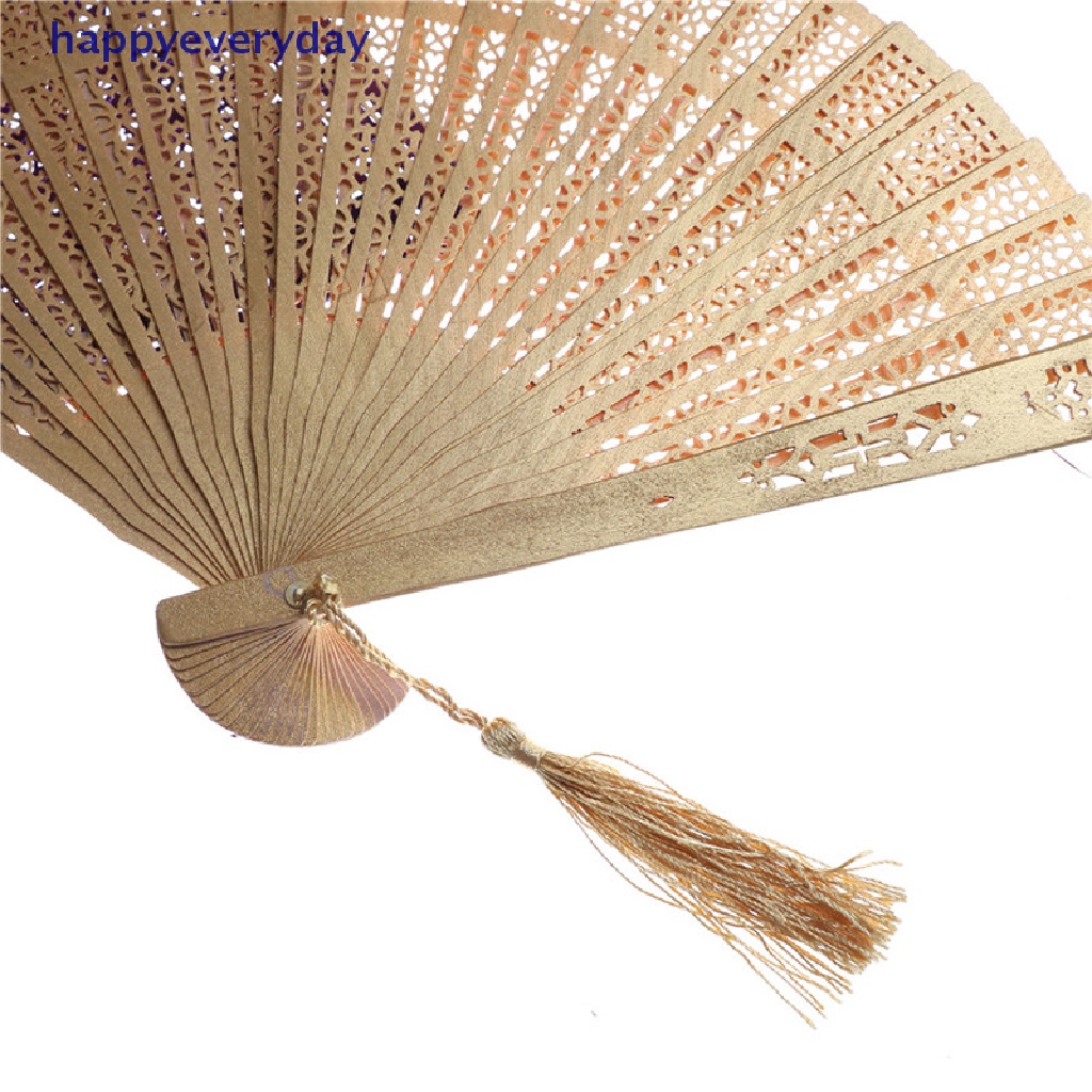 [happy] Fashion Wedding Hand Party Ukir Bambu Kipas Lipat Chinese Fan [ID]