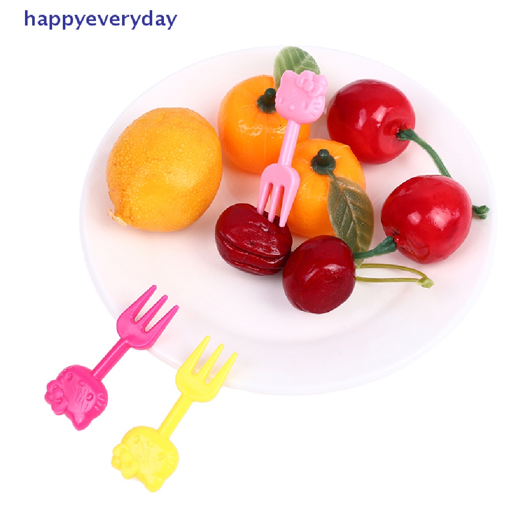 [happy] 10pcs Mini Kawaii Animal Kartun Garpu Buah Anak Snack Kue Dessert Makanan Fruit Pick Tusuk Gigi Tanda Bento Makan Siang [ID]