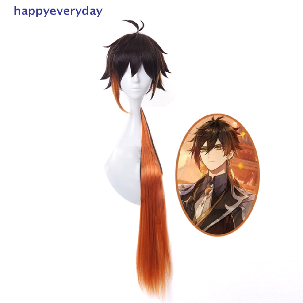 [happy] Black-brown Game Genshin Impact CustomCosplay Zhongli Cosplay Wig Rambut [ID]