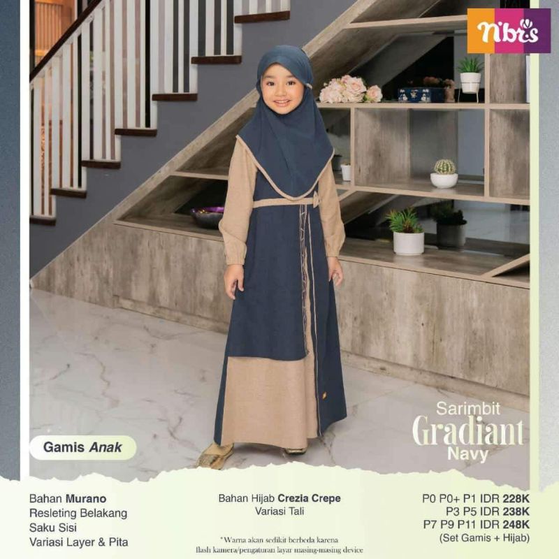 SALE 50% GAMIS ANAK SARIMBIT NIBRAS GRADIANT NAVY SIZE ANAK