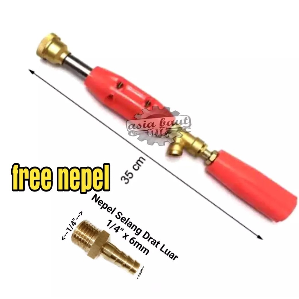 Semprotan Air Stik Sprayer Lurus 35 CM - Cuci Mobil Motor - Semprot Steam Jet Cleaner - Stik Sancin Orange Plus Nepel 1/4 Inch