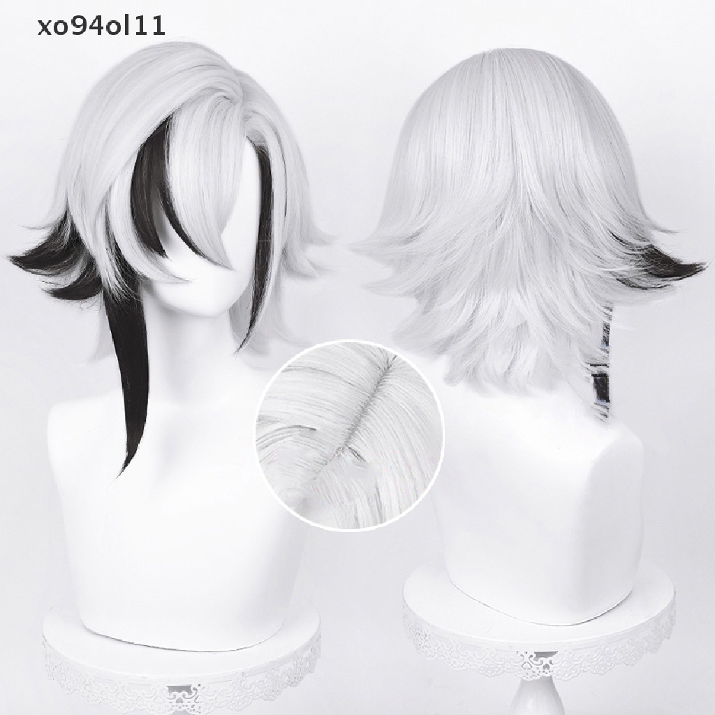 Wig Cosplay XO Genshin Impact Arlecchino Putih Hitam Wig Sintetis Tahan Panas OL