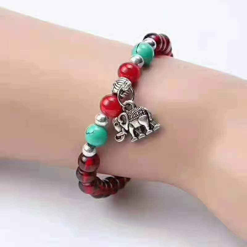 Retro Garnet Gelang Mensimulasikan Burgundy Bead Bracelet Fashion Unisex Pasangan Pixiu Pendant Bracelet