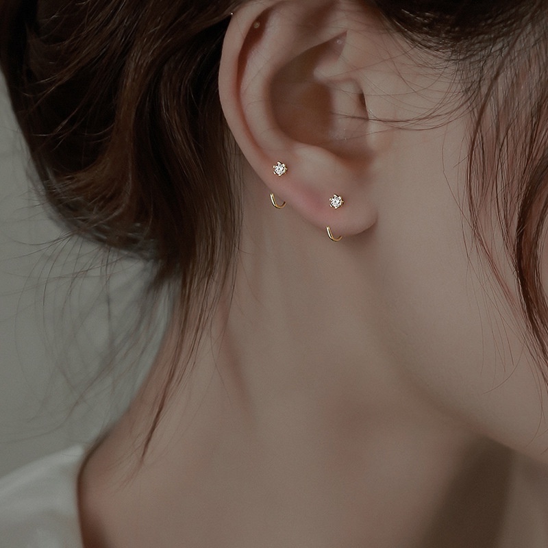 Anting Kait Gantung Bahan Tembaga Hias Zircon Gaya Simple / Korea Untuk Wanita