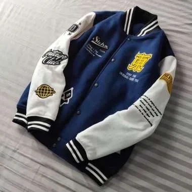 INDO - Jaket Varsity Vintage Full Bordir | Jaket Baseball Varsity Pria Wanita Hitam