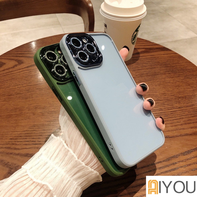 IPHONE Armor Hard case Akrilik Transparan Tahan Guncangan Untuk Iphone13 12 Pro Max11 Glitter Plating Pelindung Kamera Bening Soft Cover
