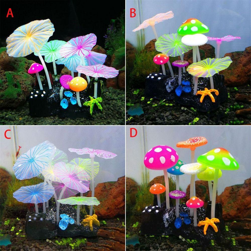 [Elegan] Tanaman Buatan Kreatif Hias Silikon Neon Tahan Lama Dengan Sucker Fish Tank Ornament